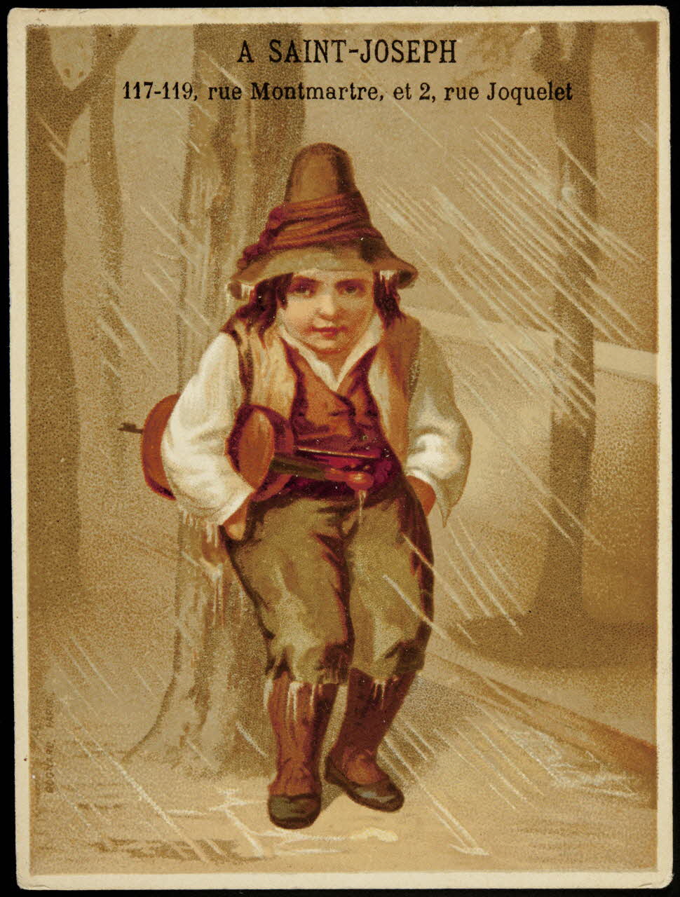 Bognard carte réclame Violoniste de rue sous la pluie Paris 1876-1890 1998.77.82.1 Photo