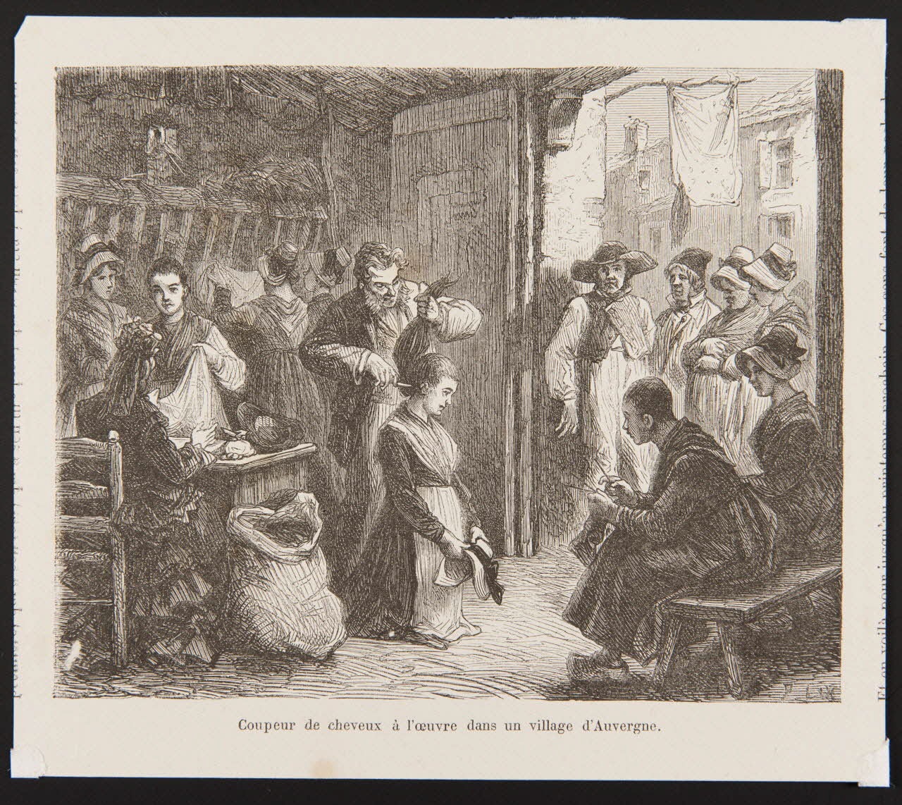 Lix F. estampe Coupeur de cheveux à l'oeuvre dans un village d'Auvergne. 1886 1999.37.41 Photo