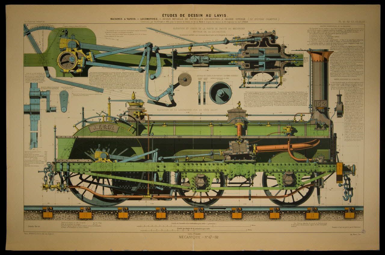 estampe ETUDES DE DESSIN AU LAVIS.  MACHINES A VAPEUR. - LOCOMOTIVES. 1999.51.1 Photo