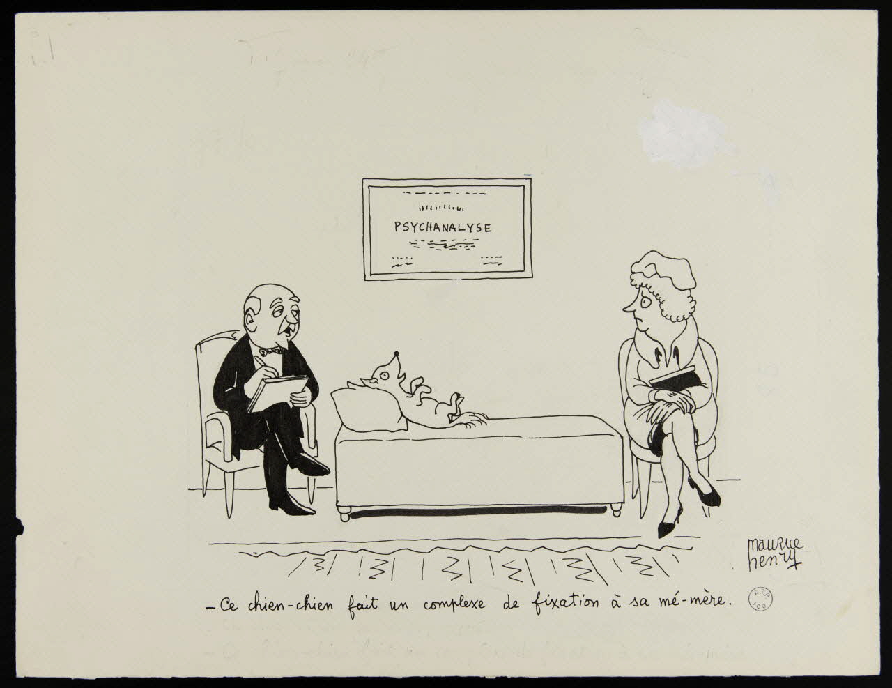 Maurice Henry illustration de presse Ce chien-chien fait un complexe de fixation à sa mé-mère. 1966 2000.33.12 Photo