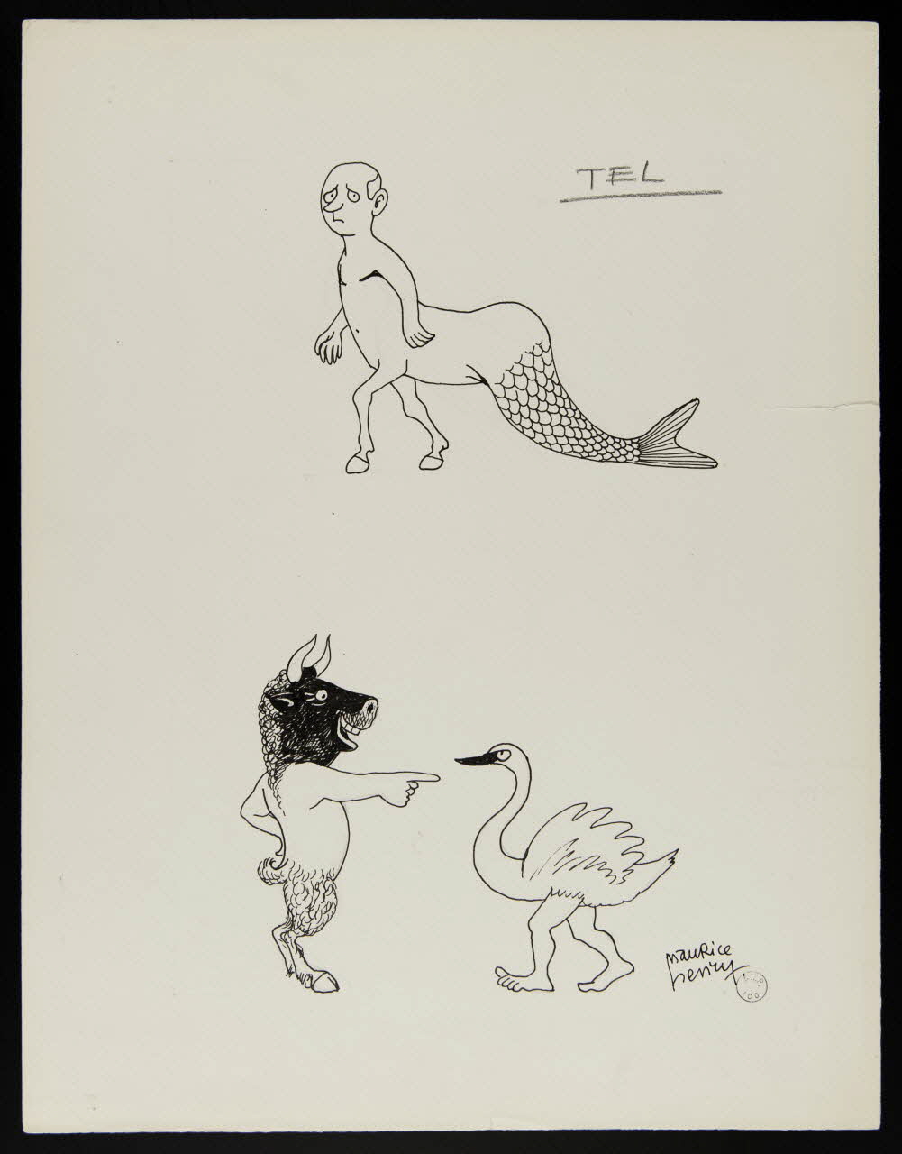 Maurice Henry illustration de presse Centaure à queue de poisson, Minotaure et cygne à jambes humaines 1950-1970 2000.33.23 Photo