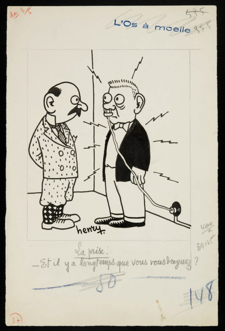 Maurice Henry illustration de presse La prise.  Et il y a longtemps que vous vous droguez ? 1938 2000.33.5 Photo