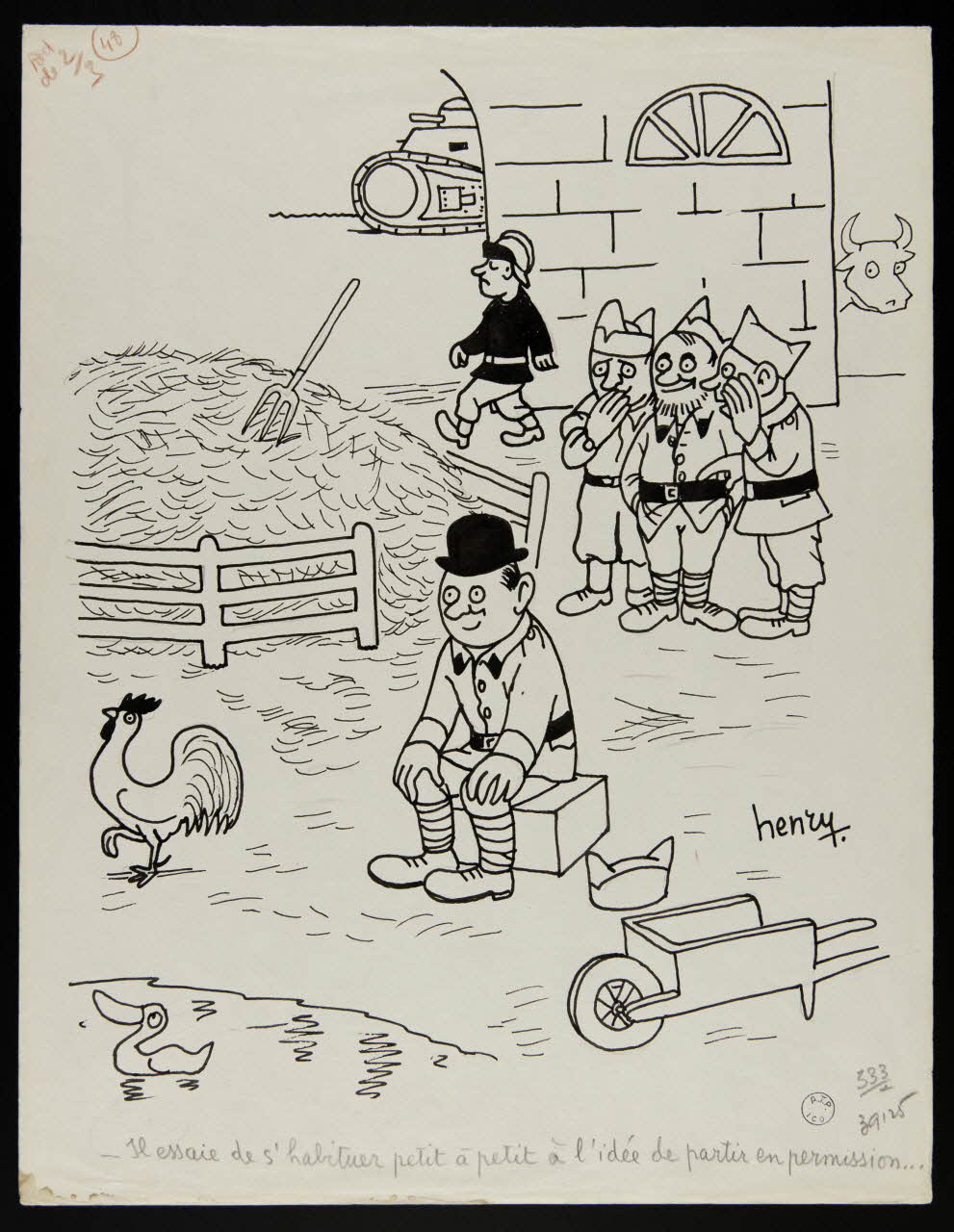 Maurice Henry illustration de presse _ Il essaie de s'habituer petit à petit à l'idée de partir en permission... 1940 2000.33.8 Photo