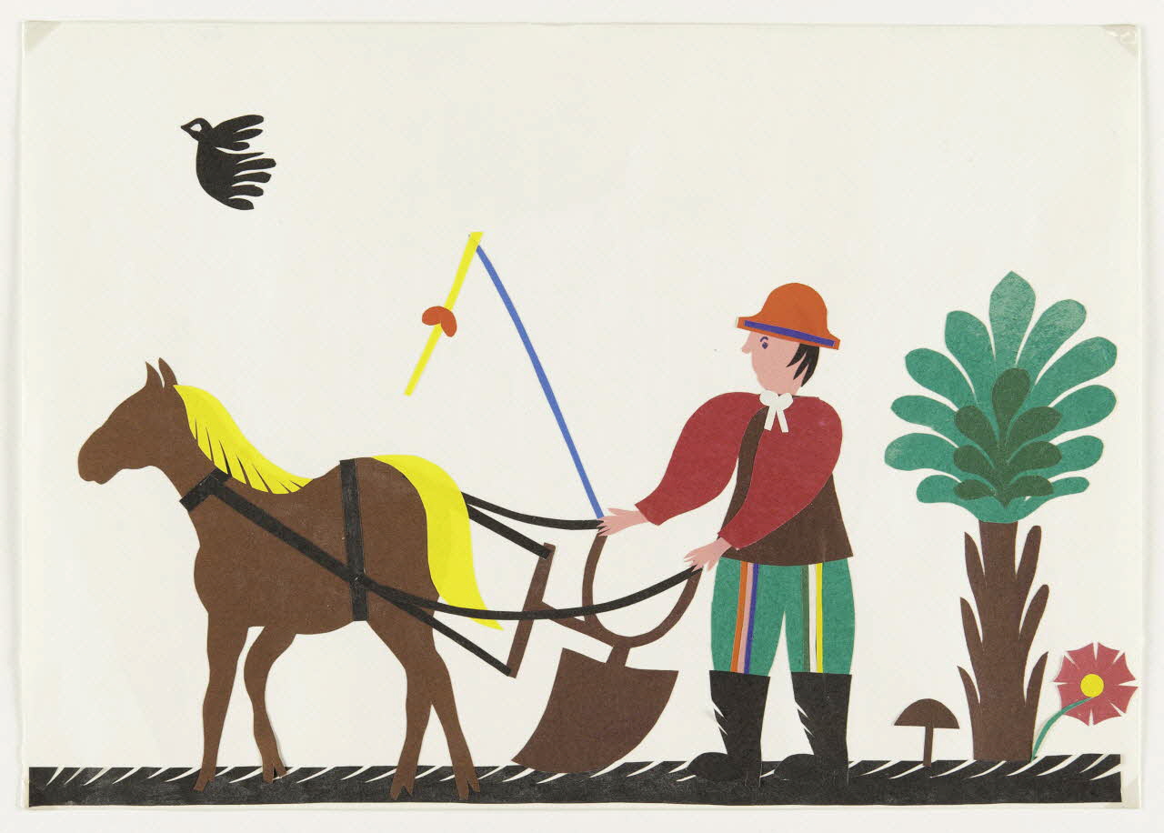 dessin Découpage de papiers représentant le labour d'un champ DMH2000.49.1 Photo