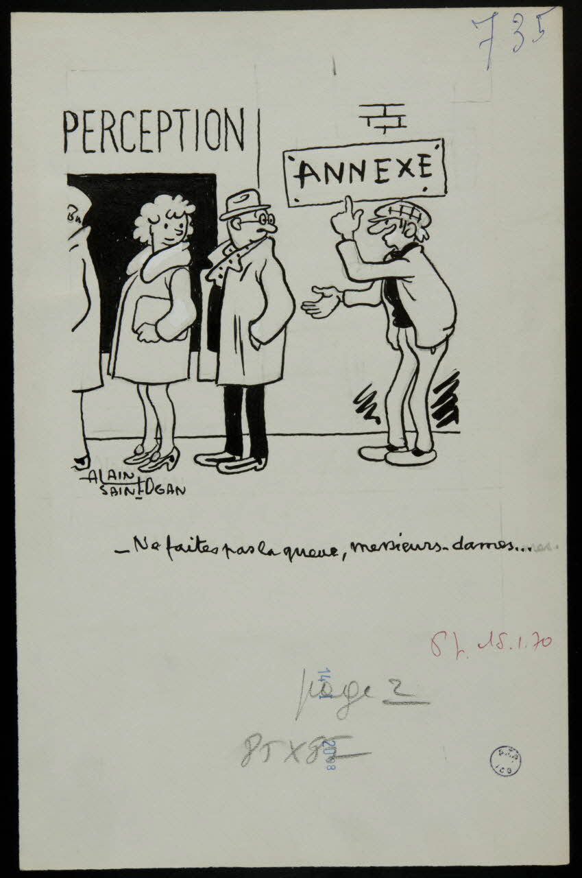 Alain Saint-Ogan illustration de presse Ne faites pas la queue, messieurs-dames... 1970 2001.20.11 Photo