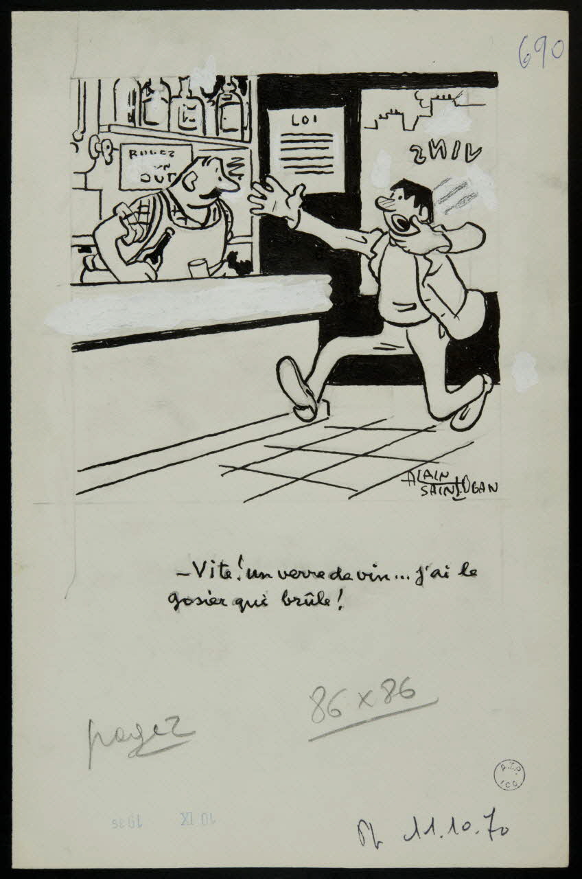 Alain Saint-Ogan illustration de presse Vite ! un verre de vin ... j'ai le  gosier qui brûle ! 1970 2001.20.15 Photo