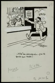 Alain Saint-Ogan illustration de presse Vite ! un verre de vin ... j'ai le  gosier qui brûle ! 1970 2001.20.15 Photo