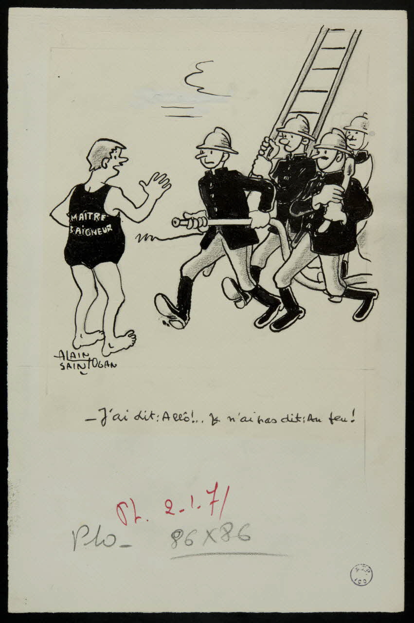 Alain Saint-Ogan illustration de presse J'ai dit : Allô ! Je n'ai pas dit : Au feu ! 1971 2001.20.17 Photo