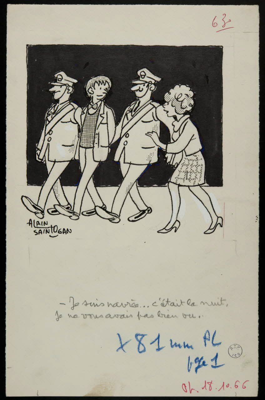 Alain Saint-Ogan illustration de presse Je suis navrée... C'était la nuit.  Je ne vous avais pas bien vu.. 1966 2001.20.5 Photo