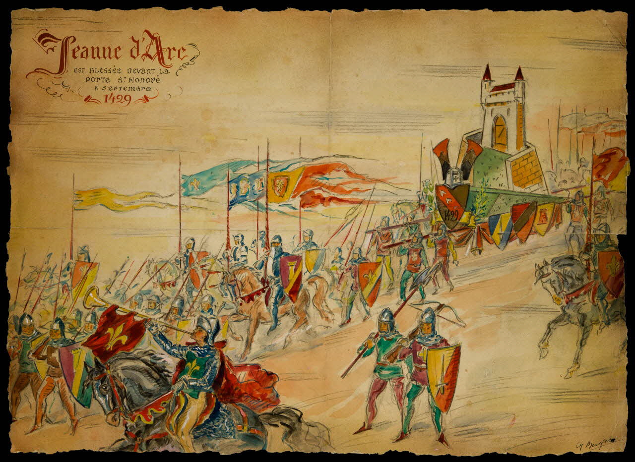 dessin Jeanne d'Arc  est blessée devant la  porte St Honoré  8 septembre  1429 2001.21.101 Photo