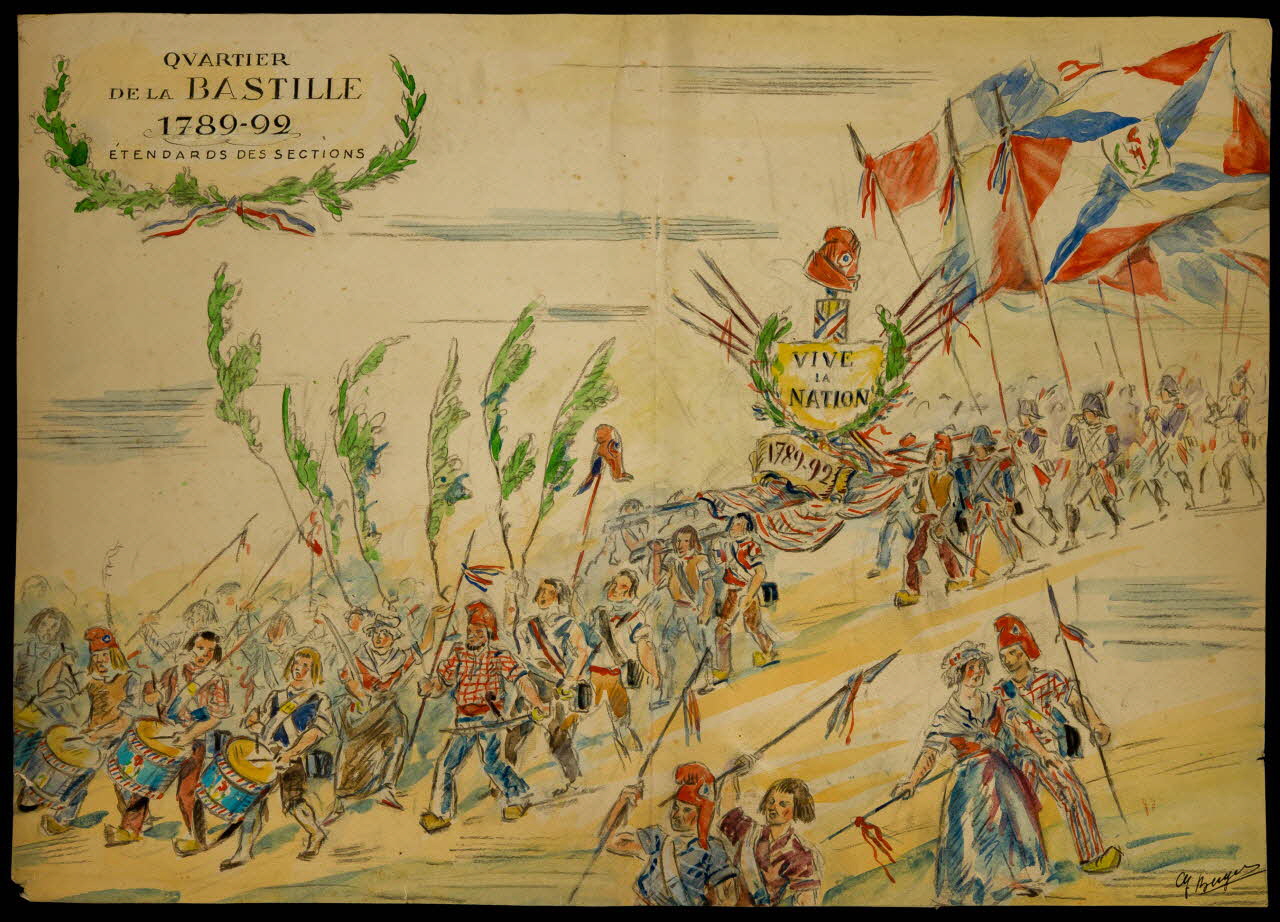 dessin QUARTIER  DE LA BASTILLE  1789-92  ÉTENDARDS DES SECTIONS 2001.21.107 Photo