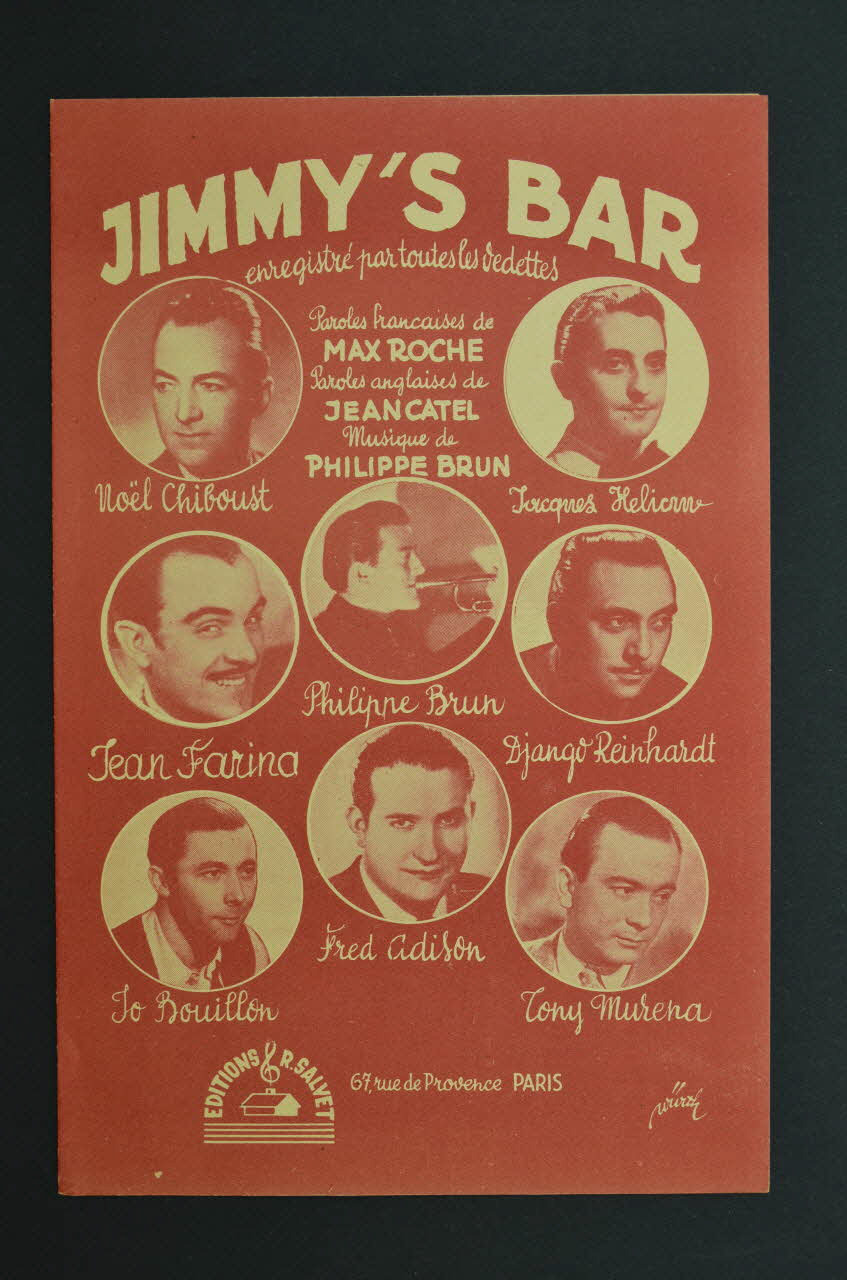 Jean Catel ; Philippe Brun ; Max Roche ; Jacques Hélian ; Django J. Reinhardt ; Robert Salvet chanson petit format 1945 1969.88.1408 Photo Mucem