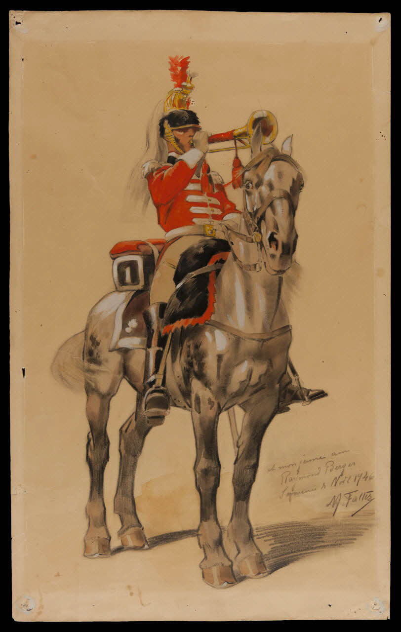 dessin Cavalier sur sa monture soufflant dans une trompette 2001.21.78 Photo