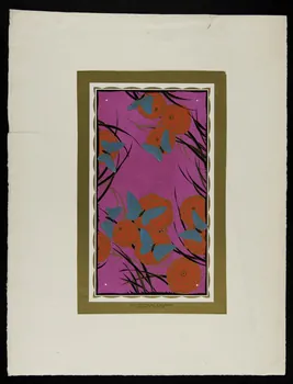 estampe Motif ornemental composé de fleurs et de papillons sur fond rose 2001.21.90.13 Photo