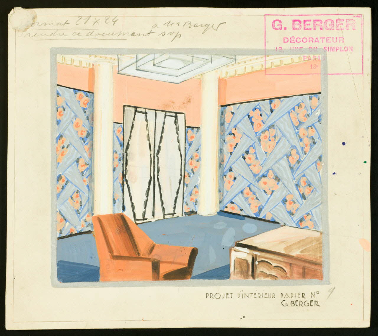 dessin PROJET D'INTERIEUR PAPIER n° 9 2001.21.90.3 Photo