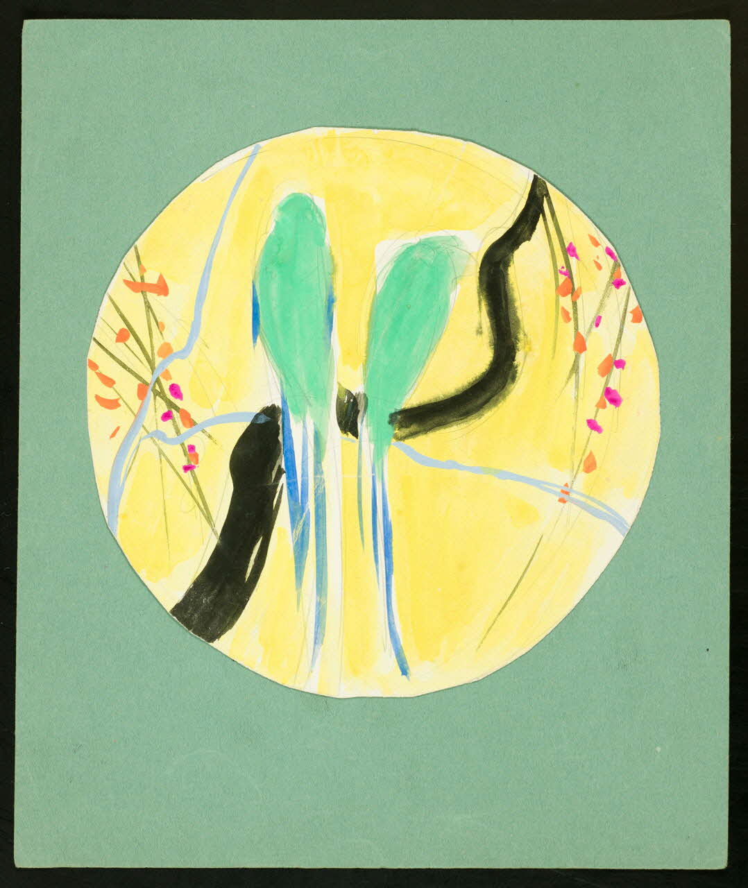 dessin Perroquets sur fond jaune 2001.21.90.6 Photo