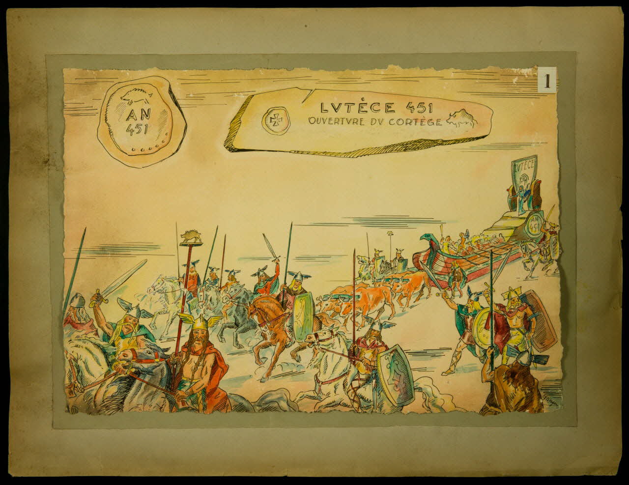dessin 1  LUTÈCE 451  OUVERTURE DU CORTÈGE 2001.21.96 Photo
