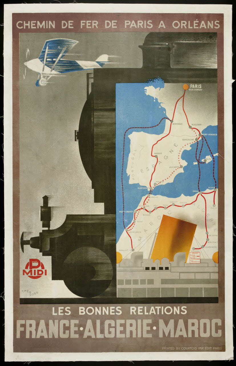 Théodoro ; Courtois affiche CHEMIN DE FER DE PARIS A ORLEANS  LES BONNES RELATIONS  FRANCE ALGERIE MAROC France 1915-1925 2001.4.23 Photo