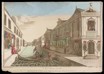 imagerie ancienne Vue d'Optique nouvelle,  Représentant la Gde Rue et le Canal des Etrangers à Leyde en Hollande. 2002.11.20 Photo