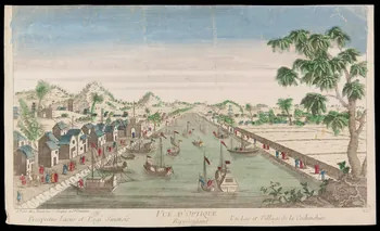 imagerie ancienne VUE D'OPTIQUE  Prospectus Lacus et Pagi Sinensis Représentant Un Lac et Village de la Cochinchine. 2002.11.21 Photo