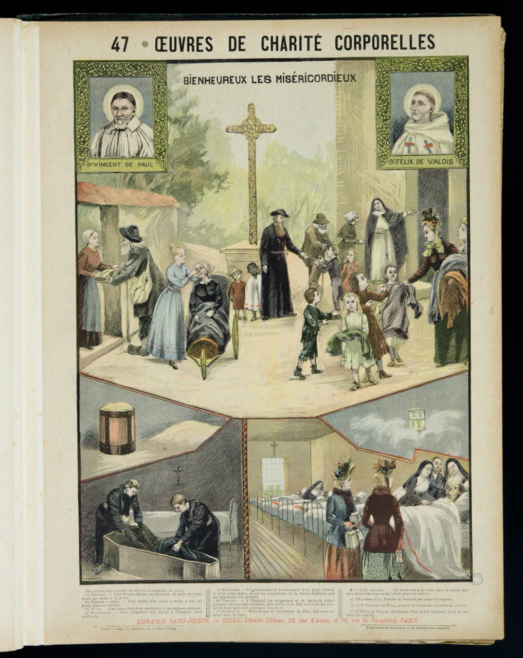Mouterde Henry abbé ; Tolra ; Albouy ; François P. (graveu image pieuse 47 - OEUVRES DE CHARITE CORPORELLES  BIENHEUREUX LES MISERICORDIEUX PAris 1899 2002.131.14.1 Photo