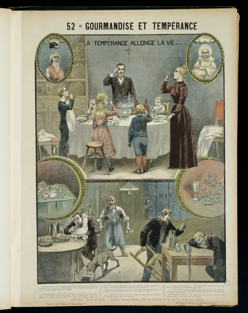 Mouterde Henry abbé ; Tolra ; Albouy ; François P. (graveu image pieuse 52 - GOURMANDISE ET TEMPERANCE  LA TEMPERANCE ALLONGE LA VIE PAris 1899 2002.131.19.1 Photo