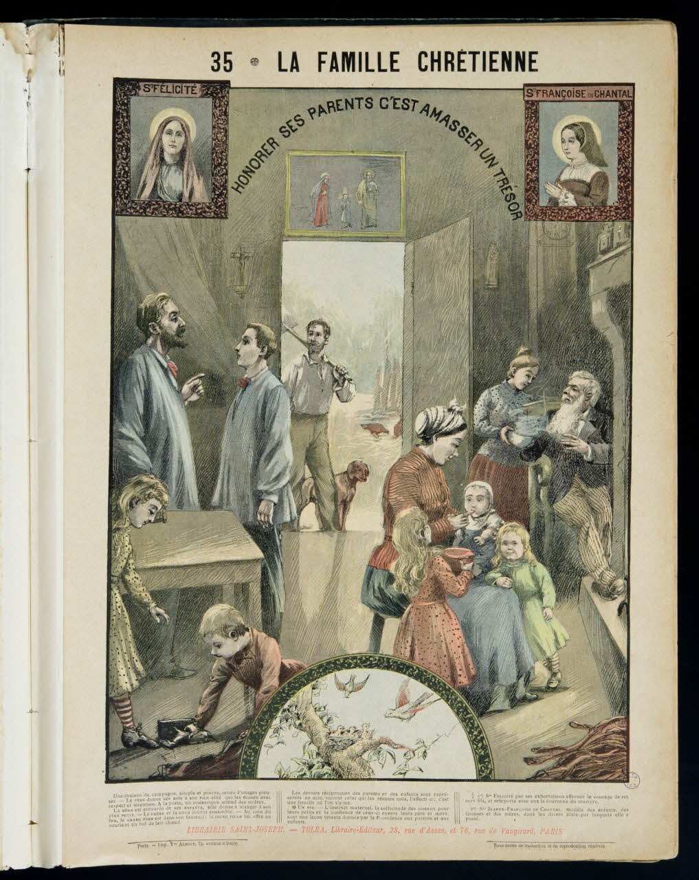 Mouterde Henry abbé ; Tolra ; Albouy ; François P. (graveu image pieuse 35 - LA FAMILLE CHRETIENNE  HONORER SES PARENTS C'EST AMASSER UN TRESOR PAris 1899 2002.131.2.1 Photo