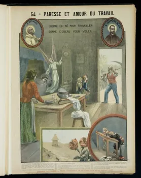 Mouterde Henry abbé ; Tolra ; Albouy ; François P. (graveu image pieuse 54 - PARESSE ET AMOUR DU TRAVAIL  L'HOMME EST NE POUR TRAVAILLER  COMME L'OISEAU POUR VOLER PAris 1899 2002.131.21.1  Photo