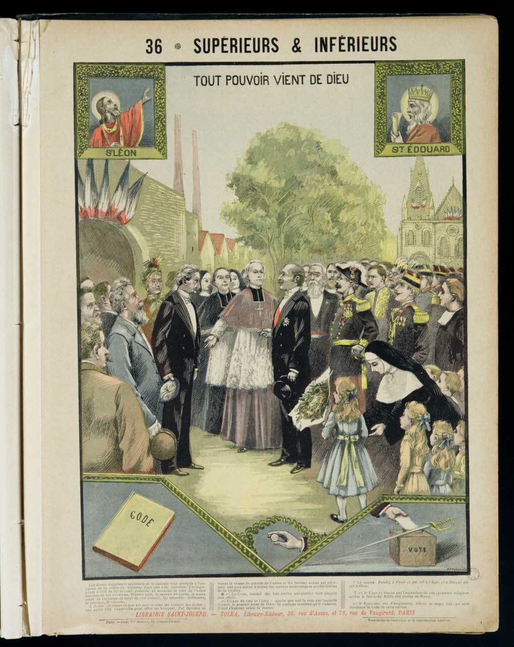 Mouterde Henry abbé ; Tolra ; Albouy ; François P. (graveu image pieuse 36 - SUPERIEURS ET INFERIEURS  TOUT POUVOIR VIENT DE DIEU PAris 1899 2002.131.3.1 Photo
