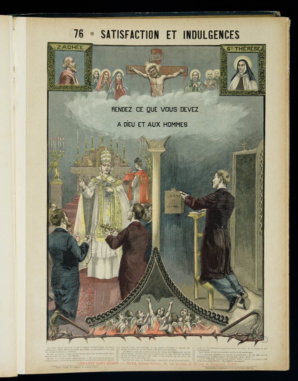 Mouterde Henry abbé ; Tolra ; Albouy ; François P. (graveu image pieuse 76 - SATISFACTION ET INDULGENCES  RENDEZ CE QUE VOUS DEVEZ  A DIEU ET AUX HOMMES PAris 1899 2002.131.34.1 Photo