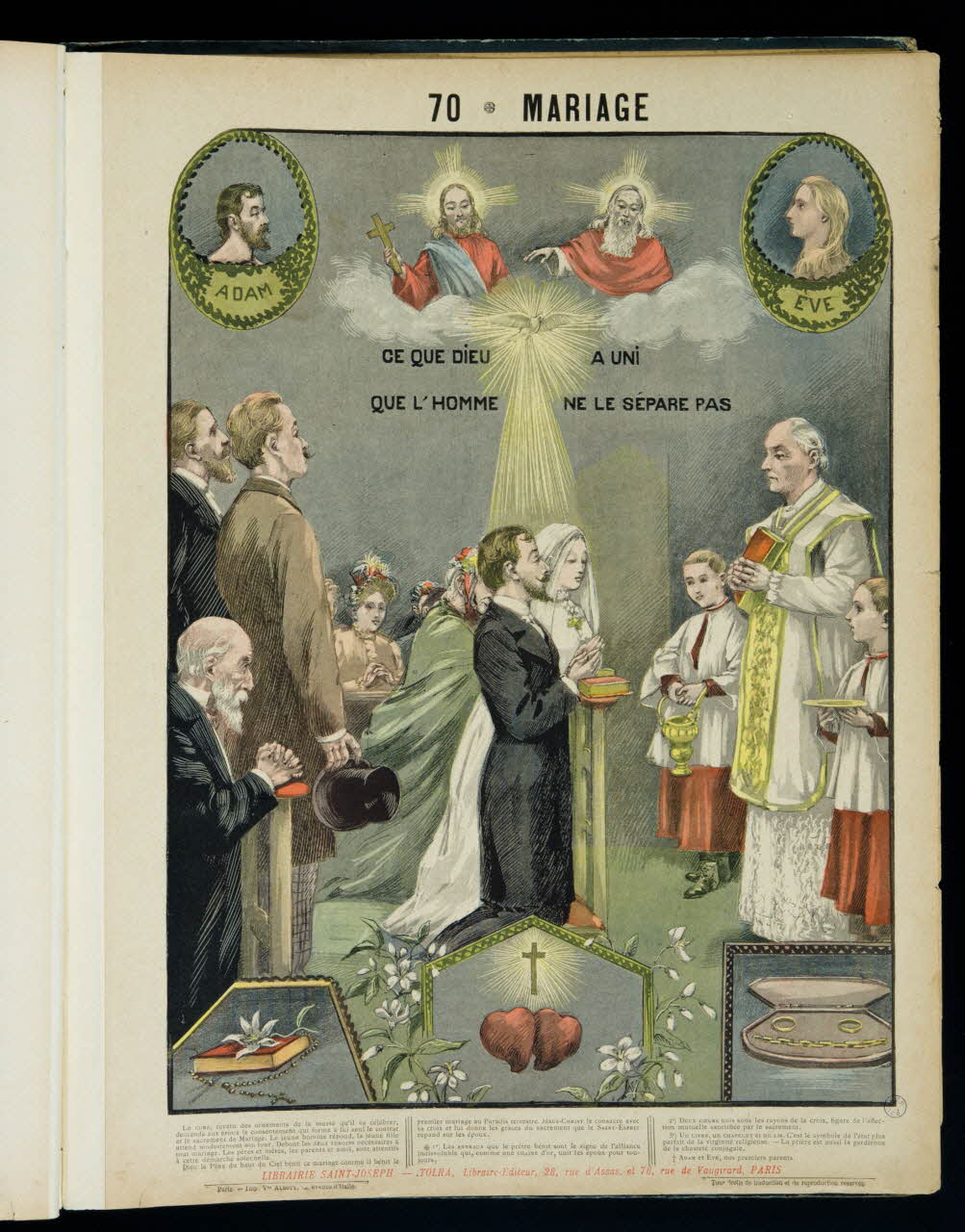 Mouterde Henry abbé ; Tolra ; Albouy ; François P. (graveu image pieuse 70 - MARIAGE  CE QUE DIEU A UNI  QUE L'HOMME NE LE SEPARE PAS PAris 1899 2002.131.37.1 Photo