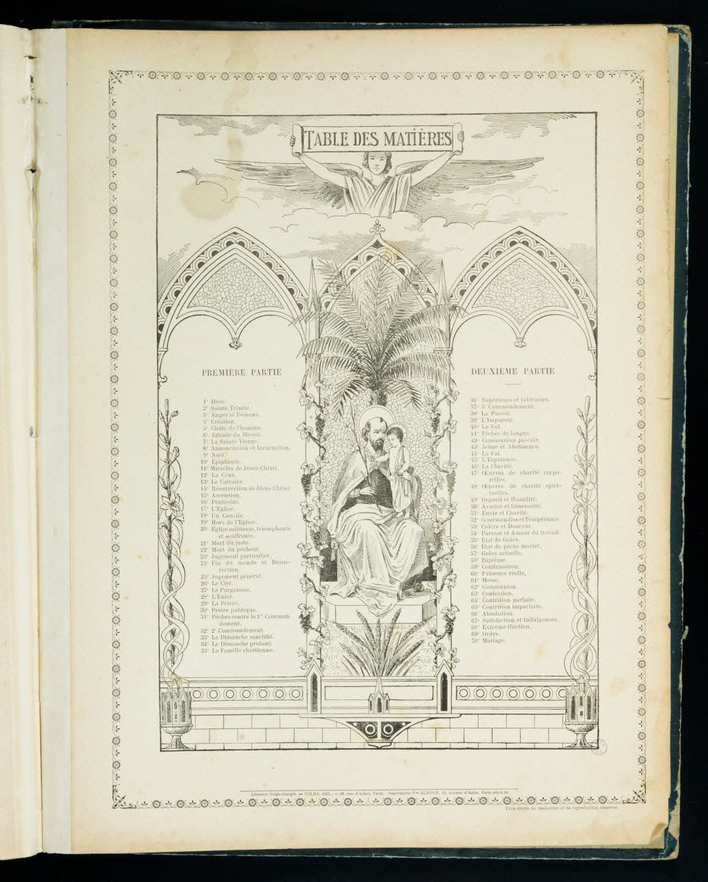 Mouterde Henry abbé ; Tolra ; Albouy ; François P. (graveu image pieuse TABLE DES MATIERES PAris 1899 2002.131.38.1 Photo