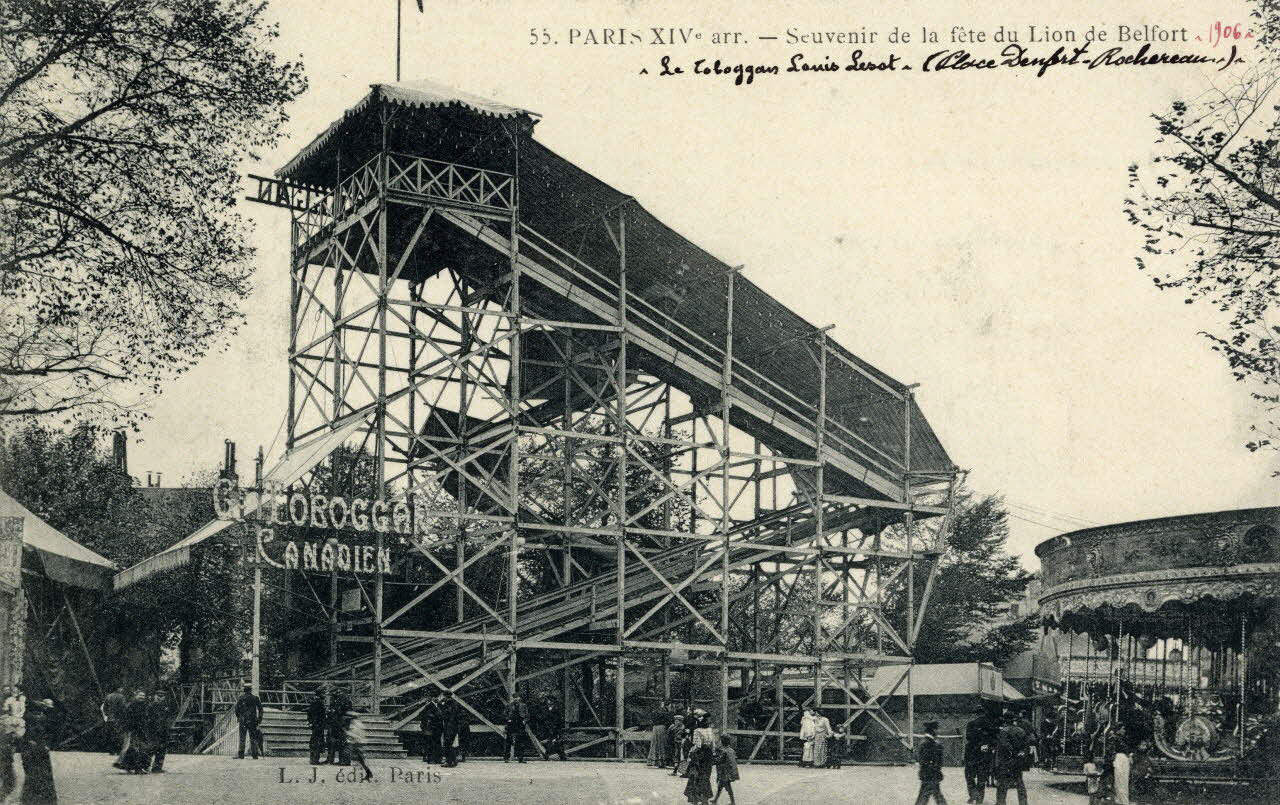 L.J. 55. Paris XIVè arr. Souvenir de la fête du Lion de Belfort. 1906. Le toboggan Louis Lesot (place Denfert-Rochereau) Paris 1906 Sou.2.108.2  Photo
