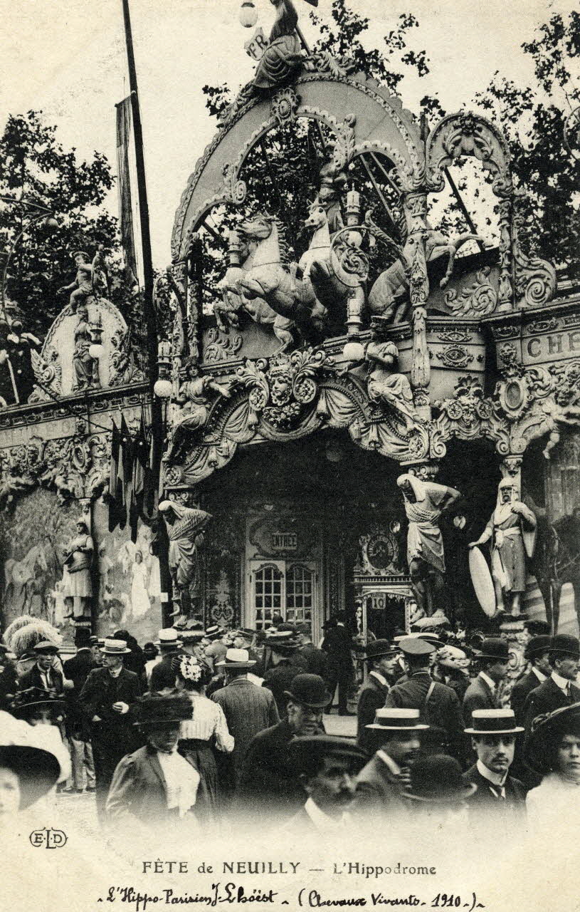 Ernest-Louis-Désiré Le Deley Fête de Neuilly. L'hippodrome. L'hippo parisien J. Lhoëst (chevaux vivants. 1910). Hauts-de-Seine, Paris (75) 1910 Sou.2.50.2 Photo