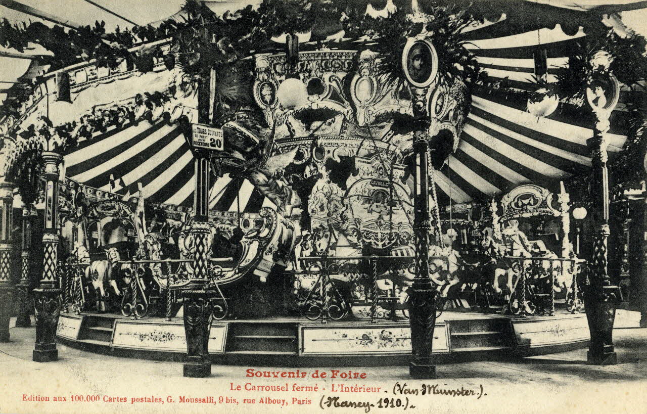 G. Moussali 20. Souvenir de la Foire. Le carrousel fermé. L'intérieur  (Van Munster). Nancy.1910. Meurthe-et-Moselle, Paris (75) 1910 Sou.2.52.2 Photo
