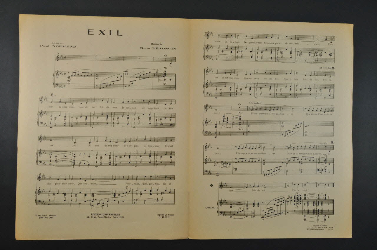 partition de musique Exil 1969.88.1455 Photo Mucem