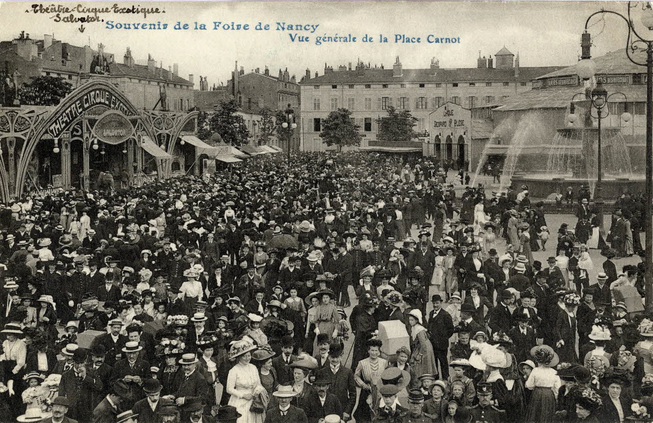 Souvenirs de la foire de Nancy. Vue générale de la place Carnot. Théâtre cirque exotique Salvator. Sou.3.145.1 Photo