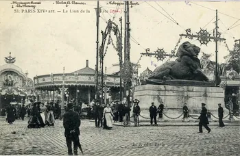 L.J. 53. Paris XIVè arrt. Le lion de la fête (1906). [de gauche à droite :] Montagnes russes Ch. Maury, vaches A. Chemin, toboggan L. Lesot. Paris, Paris (75) 1906 Sou.3.30.1 Photo