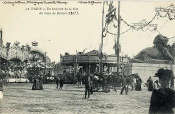 L.J. 92. Paris. Un bonjour de la fête du Lion de Belfort (190?). [de gauche à droite :] cochons J. Pieau, montagnes russes Ch. Maury, vaches A. Chemin Paris, Paris (75) 1895-1905 Sou.3.33.2 Photo