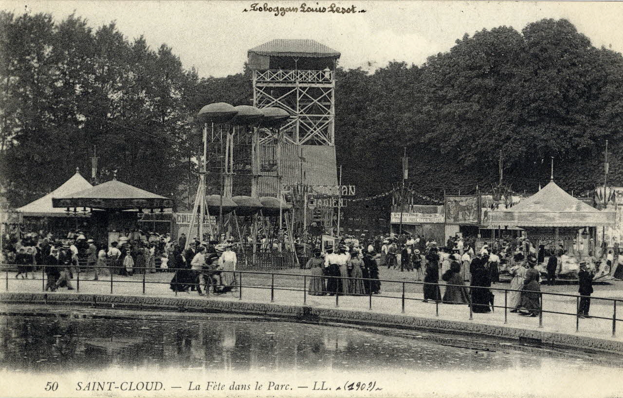 L. Lévy 50. Saint-Cloud. La fête dans le parc. Toboggans Louis Lesot. (190?) Hauts-de-Seine, Paris (75) 1895-1905 Sou.3.72.2 Photo