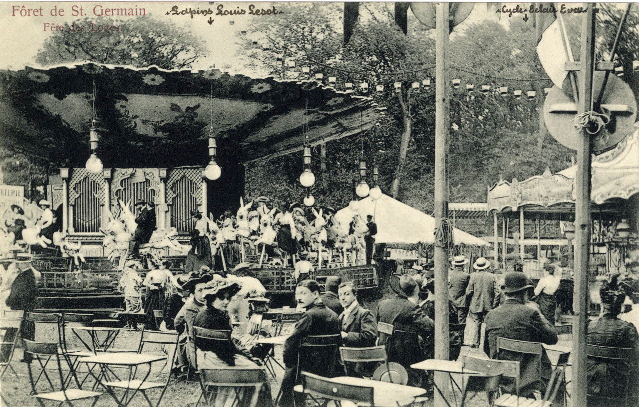 Forêt de Saint-Germain. Fête des Loges. [de gauche à droite :] Lapins Louis Lesot, cycles éclair Eva Sou.3.82.1 Photo