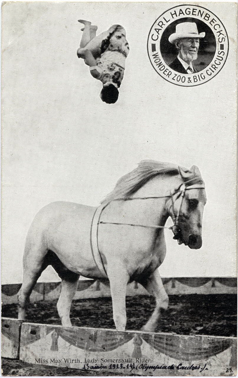 Gale and Ploden Carl Hagenbeck's wonder zoo and big circus. Miss May Woirth. Lady Somersault Rider. Saison 1913-1914. Olympia de Londres Londres (Royaume-Uni) 1913-1914 Sou.6.69.2 Photo