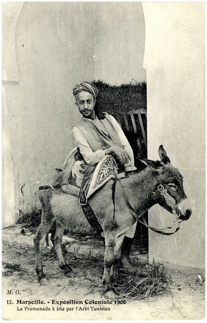 M. O Marseille. Exposition coloniale 1906. La promenade à âne par l'Arbi tunisien Provence-Alpes-Côte d'Azur, France 1906 Sou.B.14 Photo