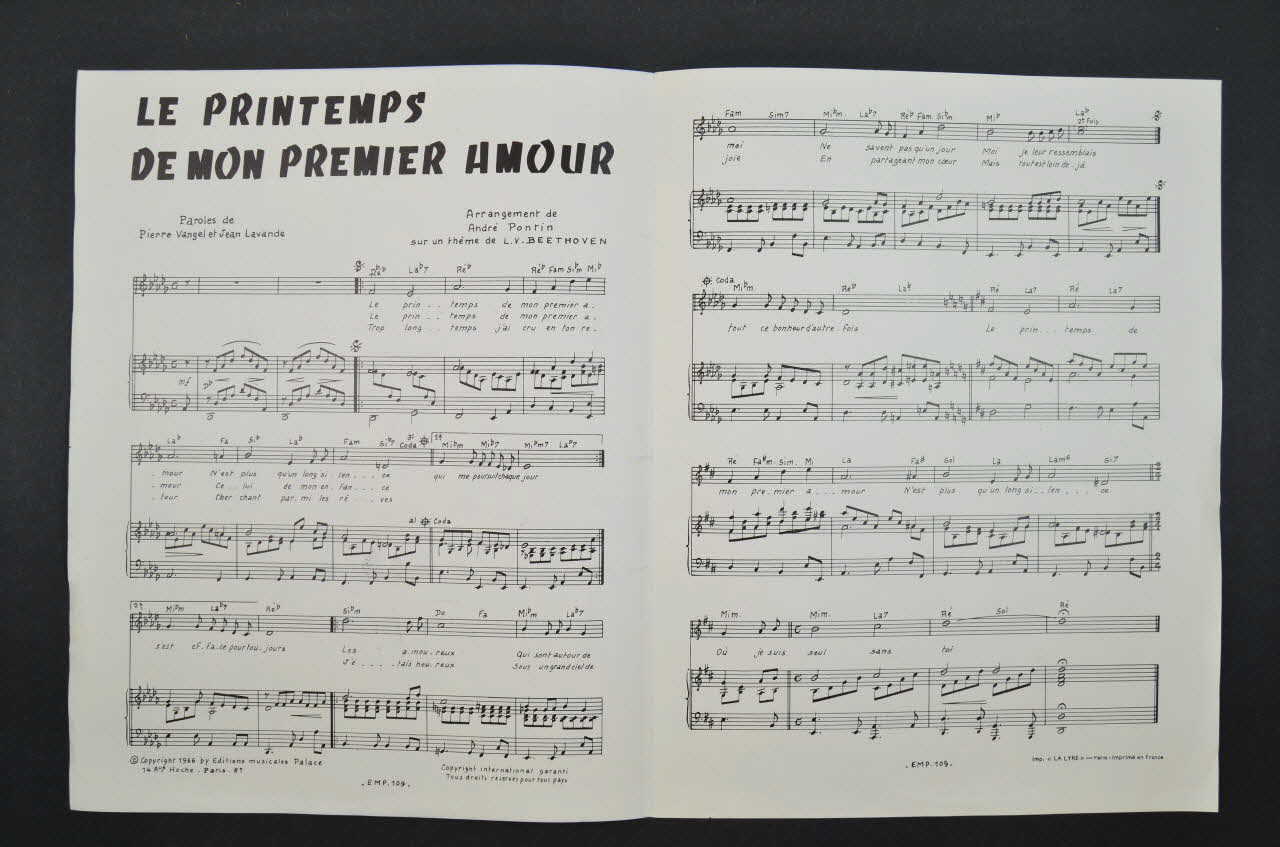 Ludwig Van Beethoven ; André Pontin ; Pierre Vangel ; Jean Lavande ; Tino Rossi ; Palace, Editions Musicales; chanson petit format 1966 1969.88.1512 Photo Mucem