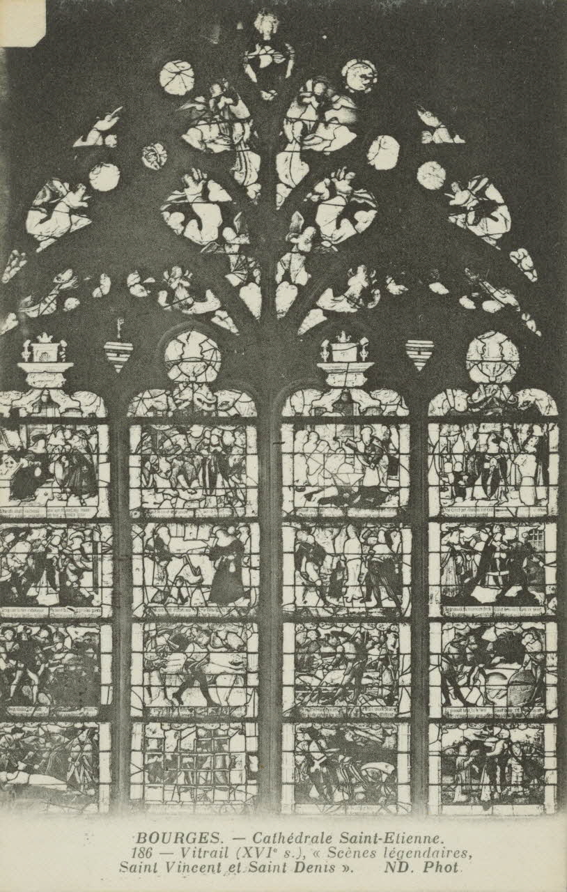 carte postale CATHEDRALE ST ETIENNE.VITRAIL.ST VINCENT,ST DENIS Cher 1903-1920 011234 Photo