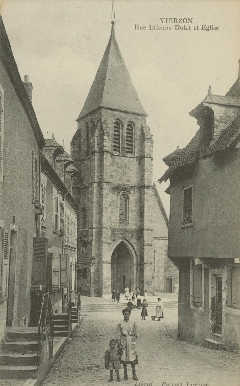 carte postale RUE ETIENNE DOLET ET EGLISE Cher 1903-1920 011287 Photo