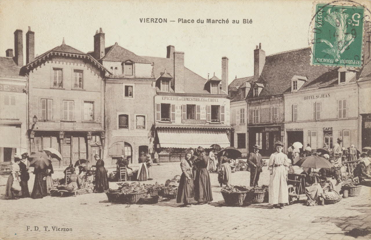carte postale PLACE DU MARCHE AU BLE Cher 1908 011389 Photo