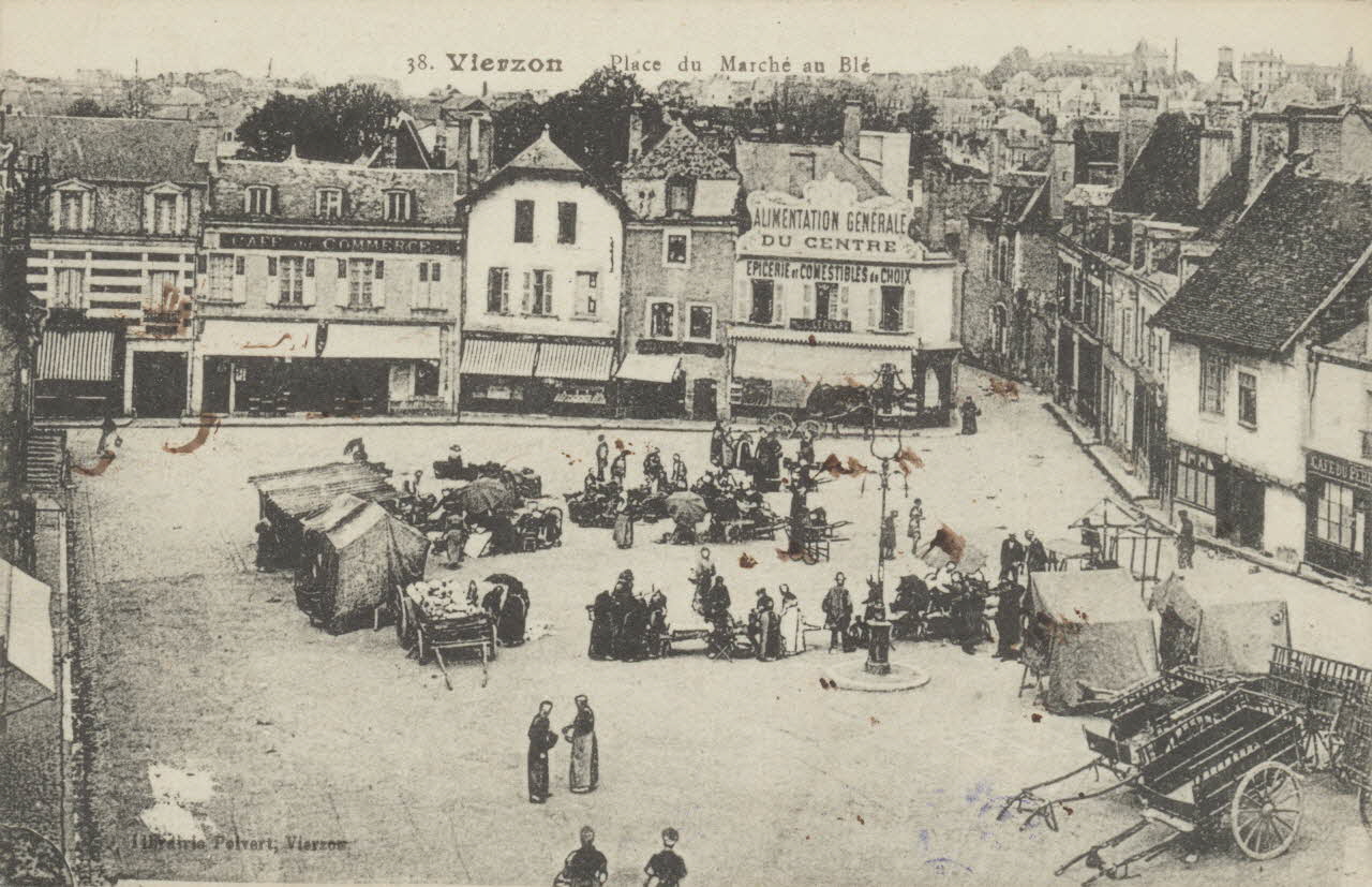 carte postale PLACE DU MARCHE AU BLE Cher 1903-1920 011391 Photo