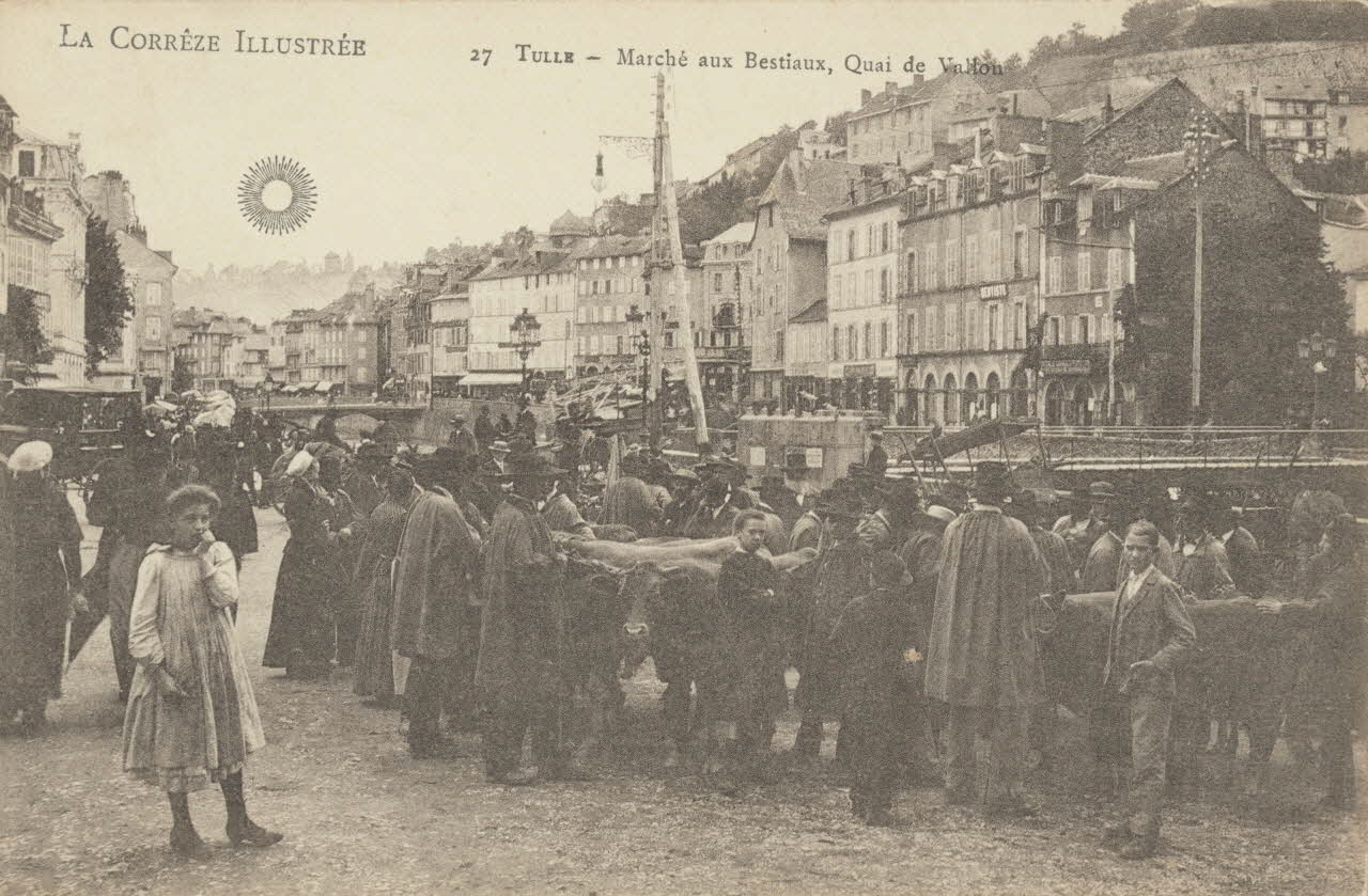 carte postale MARCHE AUX BESTIAUX, QUAI DE VALLON 1903 011970 Photo
