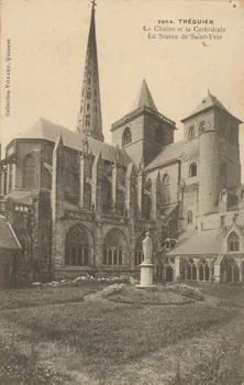 carte postale LE CLOITRE ET LA CATHEDRALE. LA STATUE DE SAINT-YVES Côtes-d'Armor 1903-1920 013823 Photo
